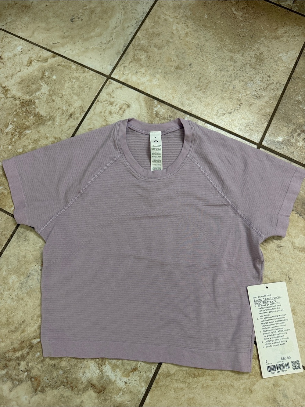 Lululemon Swiftly Tech Cropped Short Sleeve Cropped 2.0. Size 6. Lilac Play
